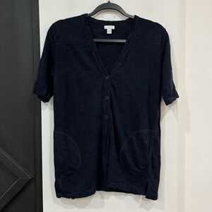J. Jill Short Sleeve Linen Blend Navy Blue Cardigan Size XS Lightweight Pockets